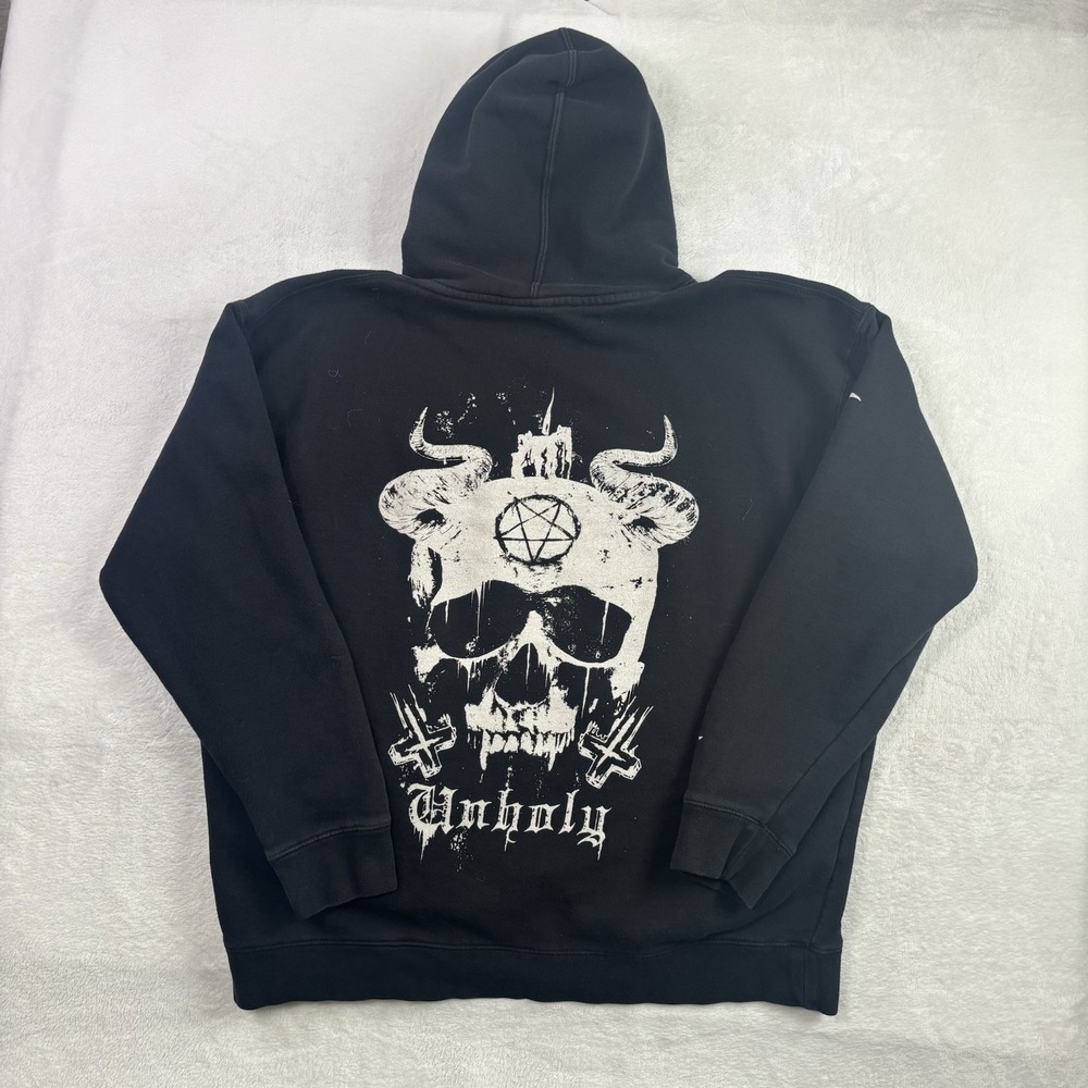 BlackCraft Cult Unholy Skull Punk Black Pullover LS Fleece Hoodie Men's XL